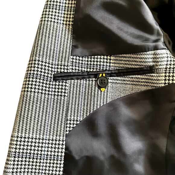 Seig Mens Black and White Plaid Checkered Blazer Houndstooth Large Made in Korea - Picture 11 of 16